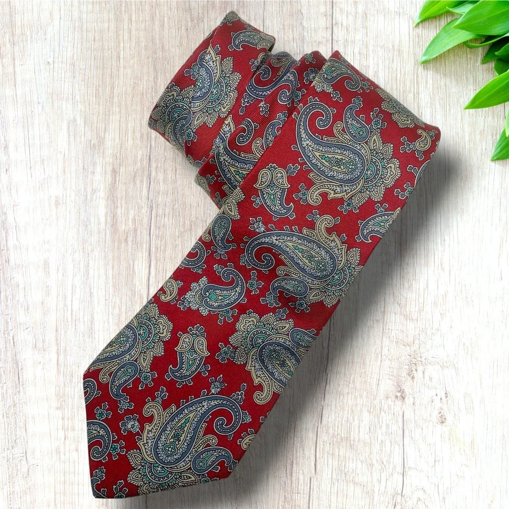 Vintage 1990's Liberty London Tie Necktie 100% Silk Red Classic Paisley